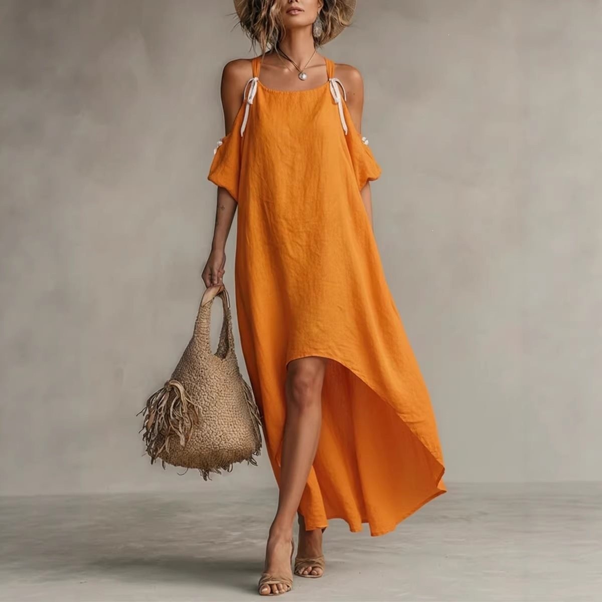Off Shoulder Puff Sleeve Sundress - Gaun Wanita Musim Panas Gaun Leher