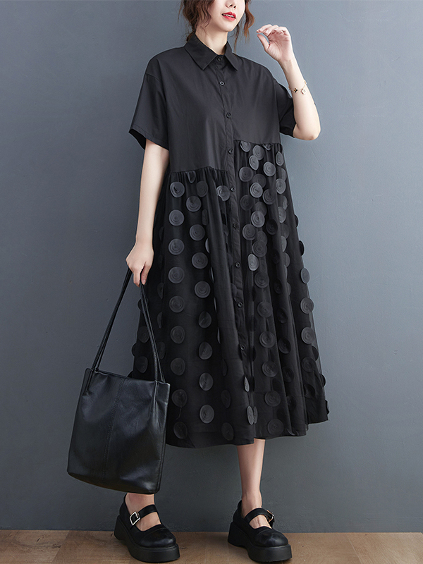 Korean Style A Line Shirt Dress - Gaun Kemeja Musim Panas Modis Pelangsing