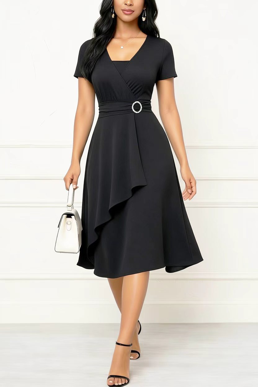 French Vintage Floral Midi Dress - Gaun Midi Wanita Musim Panas Lengan