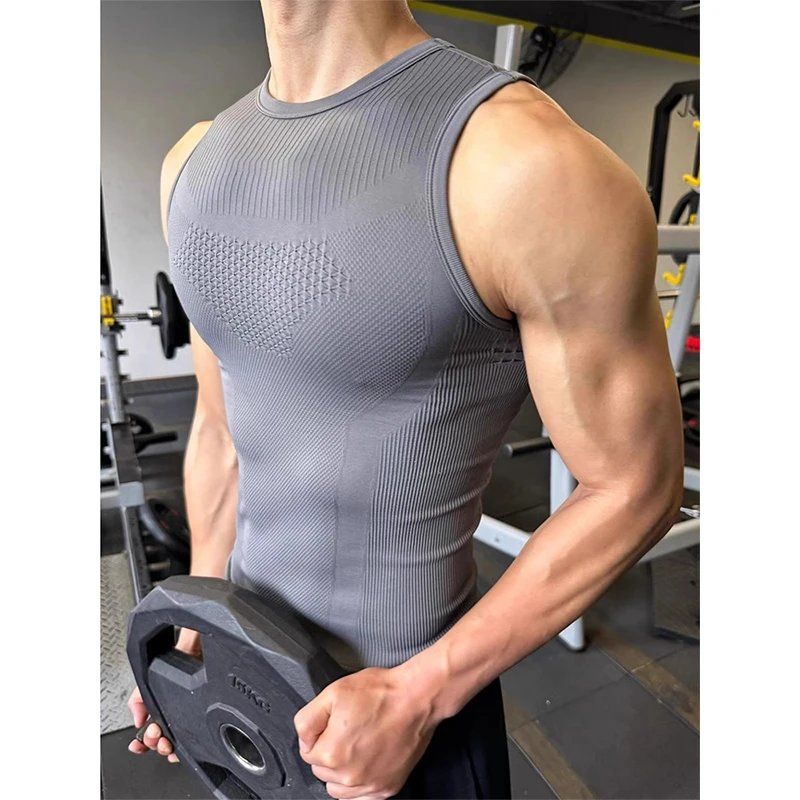 Seamless Ribbed Workout Tank Top - Tank Top Fitness Pria Tanpa Jahitan,