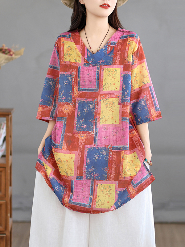 Casual Loose Linen Shirt Dress - Atasan Linen Kasual Bermotif Vintage, Model