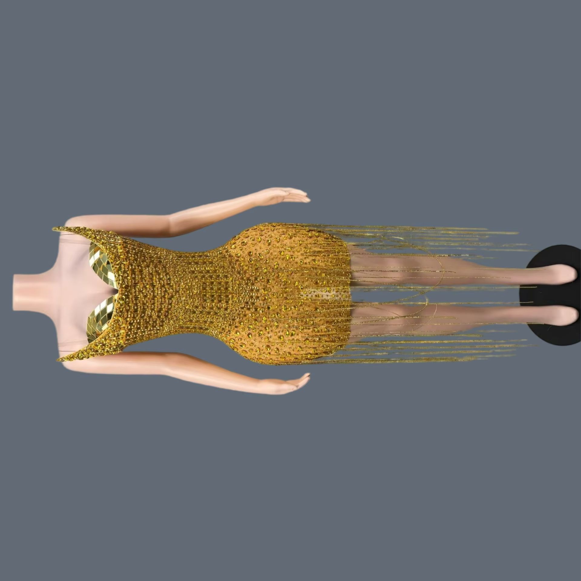Sparkly Rhinestone Club Party Dress - Gaun Koktail Mewah Emas untuk Pesta