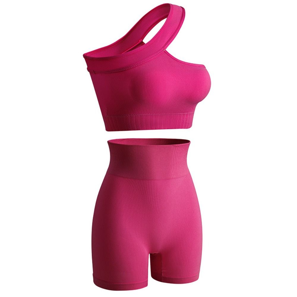 Seamless Ribbed Workout Tank Top - 2Pcs Set Olahraga Wanita Kasual Tanpa