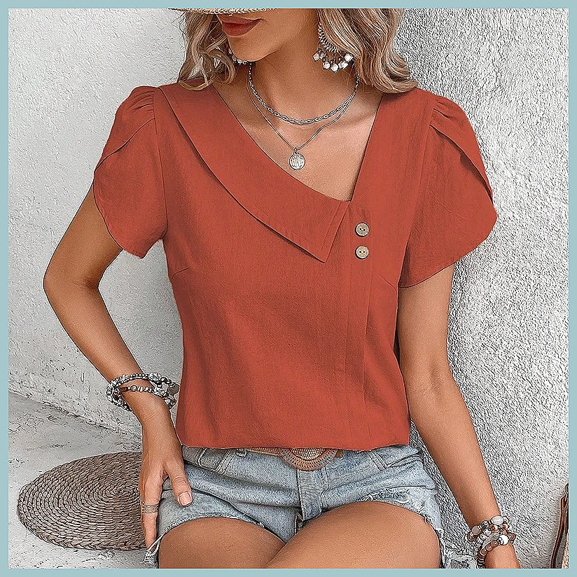 Blouses - Blus Warna Solid Vintage Musim Panas