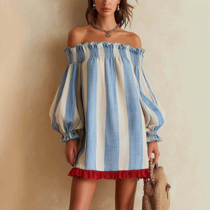 Gaun Wanita Off-the-Shoulder 2 - Off Shoulder Puff Sleeve Sundress ulasan dan harga