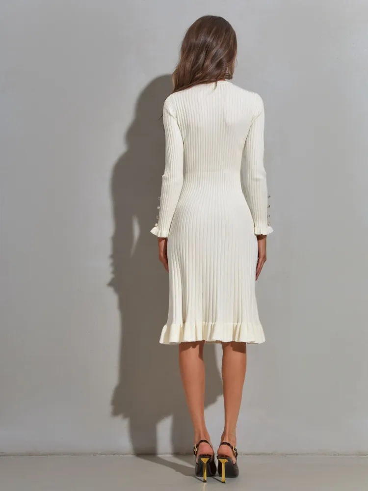 Gaun Bodycon Rajut Bergaris Le - Bodycon Long Sleeve Ribbed Dress ulasan dan harga