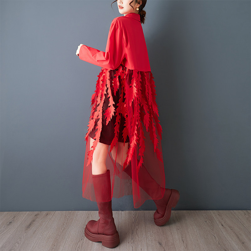 Gaun kemeja motif bunga longga - Korean Style A Line Shirt Dress ulasan dan harga