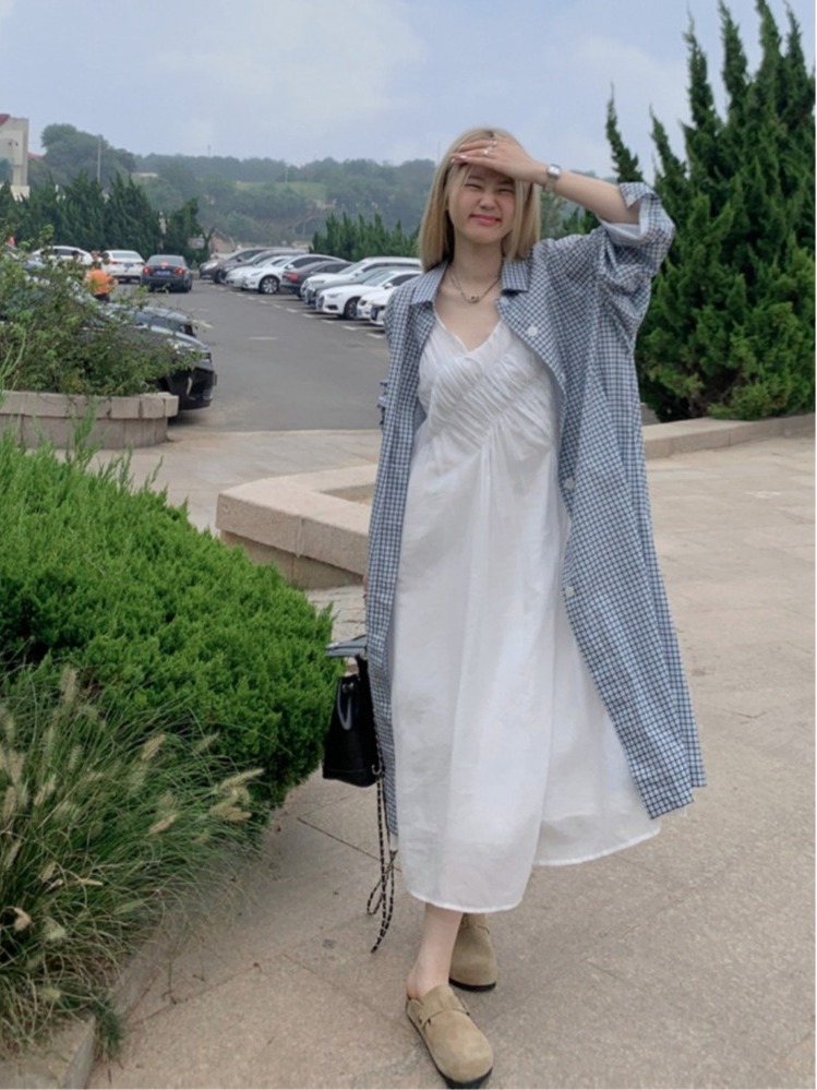 Setelan Chic Plus Size Gaya Sa - Korean Style A Line Shirt Dress ulasan dan harga