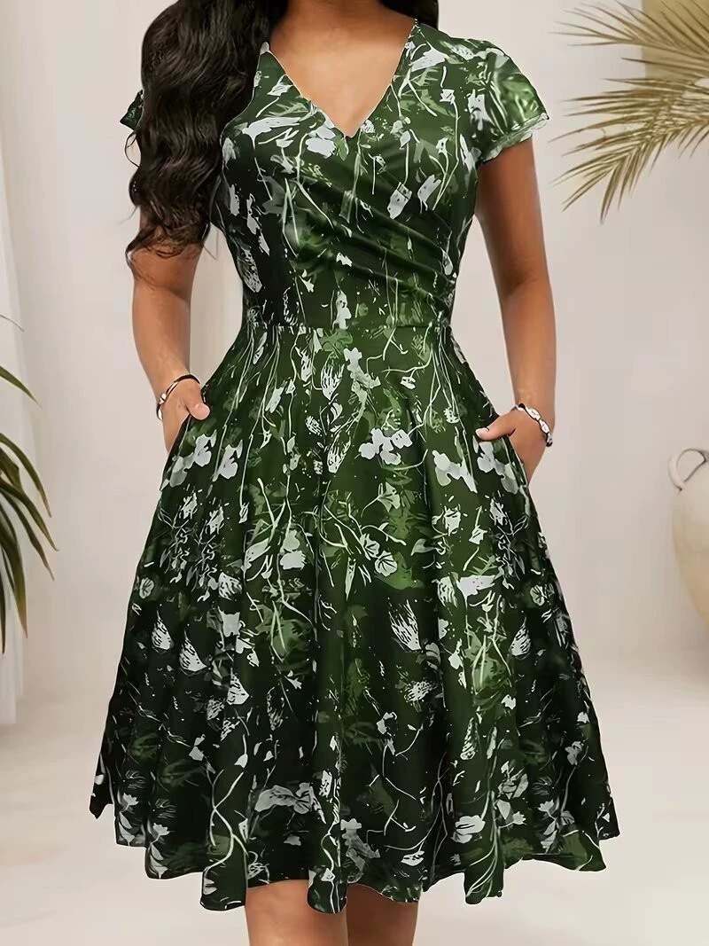 Gaun Panjang Kerah Bulat Musim - French Vintage Floral Midi Dress ulasan dan harga