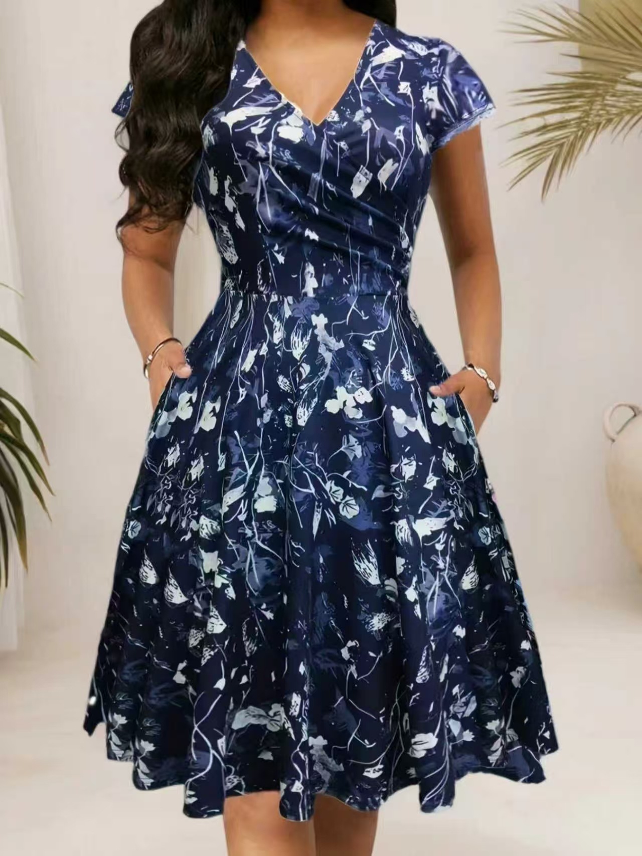 Gaun Panjang Kerah Bulat Musim - French Vintage Floral Midi Dress ulasan dan harga