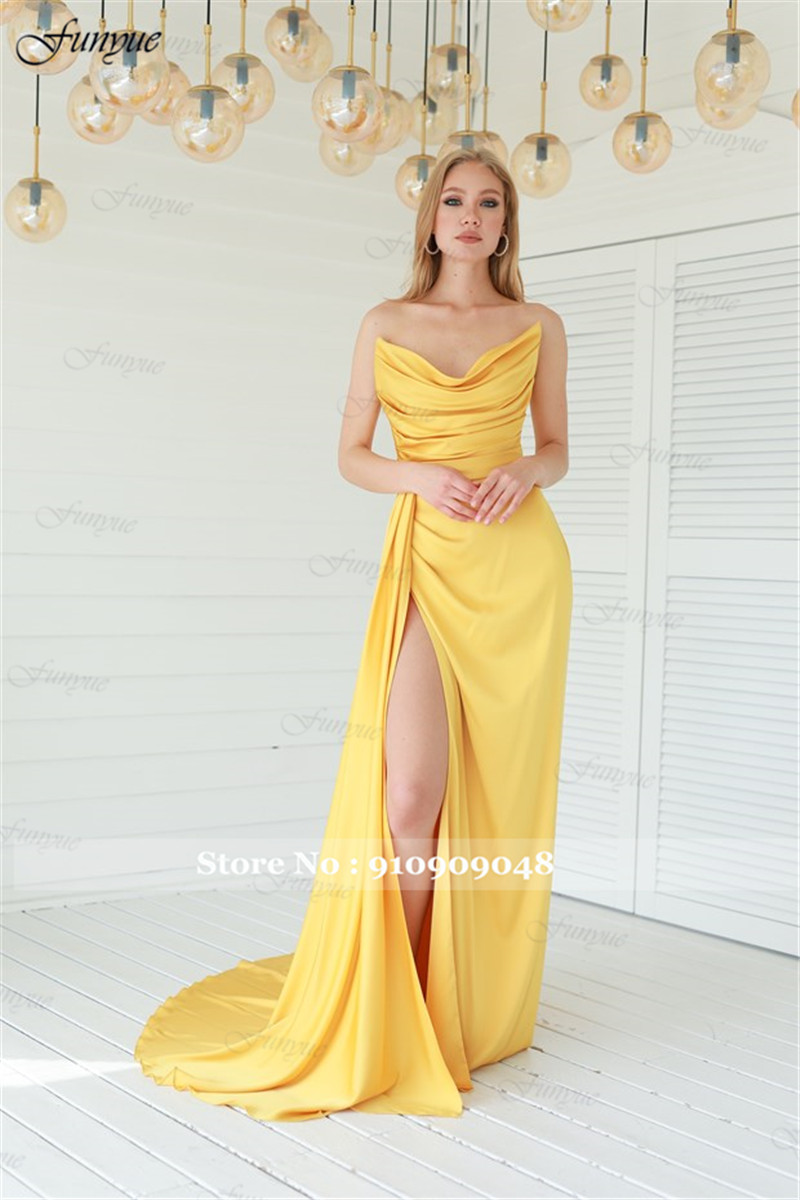 Gaun malam bahu terbuka elegan - Elegant Satin Evening Gown Split ulasan dan harga