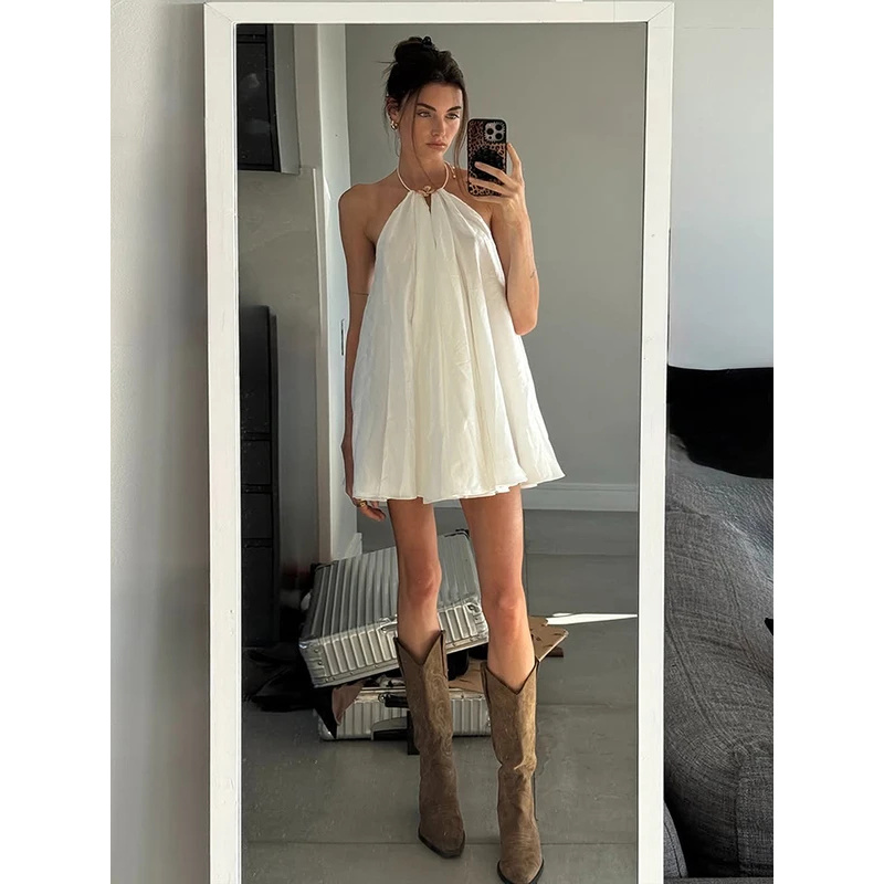 BKQU Gaun Mini Punggung Terbuk - Y2K Backless Halter Mini Dress ulasan dan harga