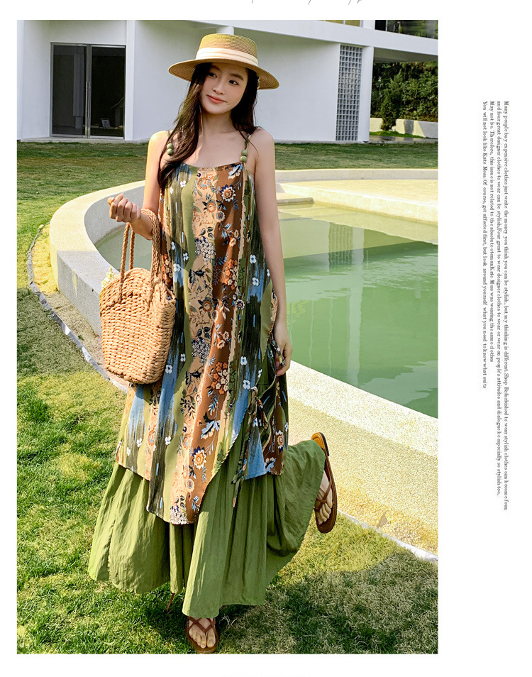 Gaun Maxi Wanita Motif Bunga B - Boho Summer Beach Maxi Dress ulasan dan harga