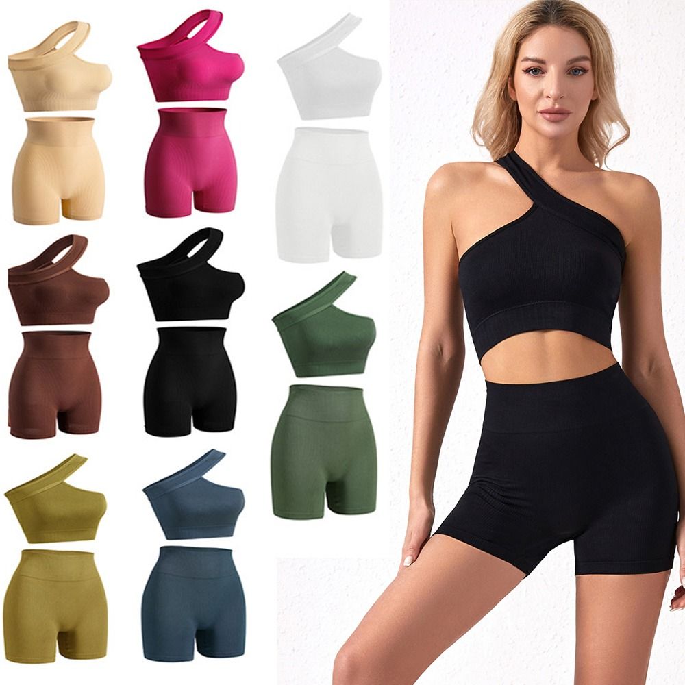 2 Set Pakaian Olahraga Wanita  - Seamless Ribbed Workout Tank Top ulasan dan harga