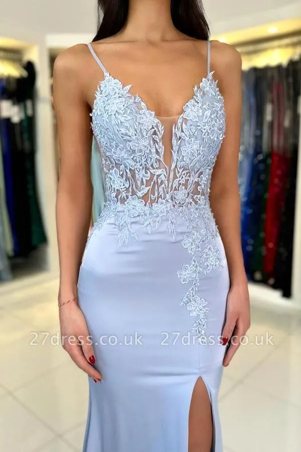 Gaun Prom Biru Muda Elegan Mod - Elegant Satin Evening Gown Split ulasan dan harga
