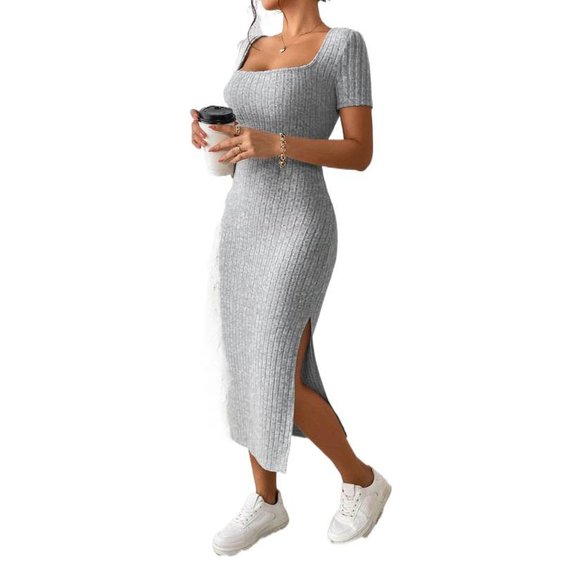 Gaun Midi Rajut Rib Vintage un - Bodycon Long Sleeve Ribbed Dress ulasan dan harga