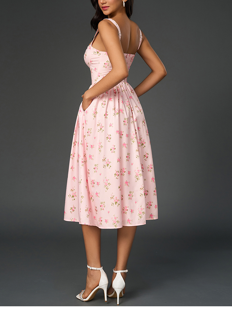 Gaun Midi Wanita NewAsia Bermo - French Vintage Floral Midi Dress ulasan dan harga