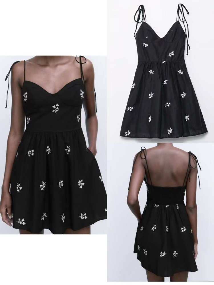 Gaun hitam wanita, bahan taffe - French Vintage Floral Midi Dress ulasan dan harga