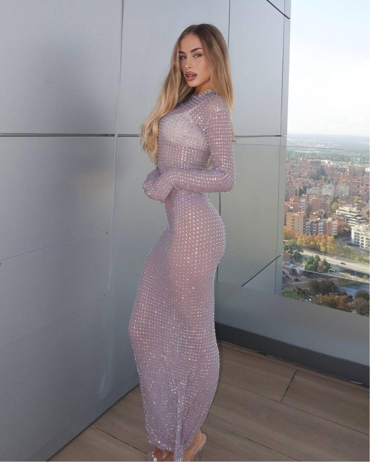 Gaun pemotretan transparan bar - Sparkly Rhinestone Club Party Dress ulasan dan harga