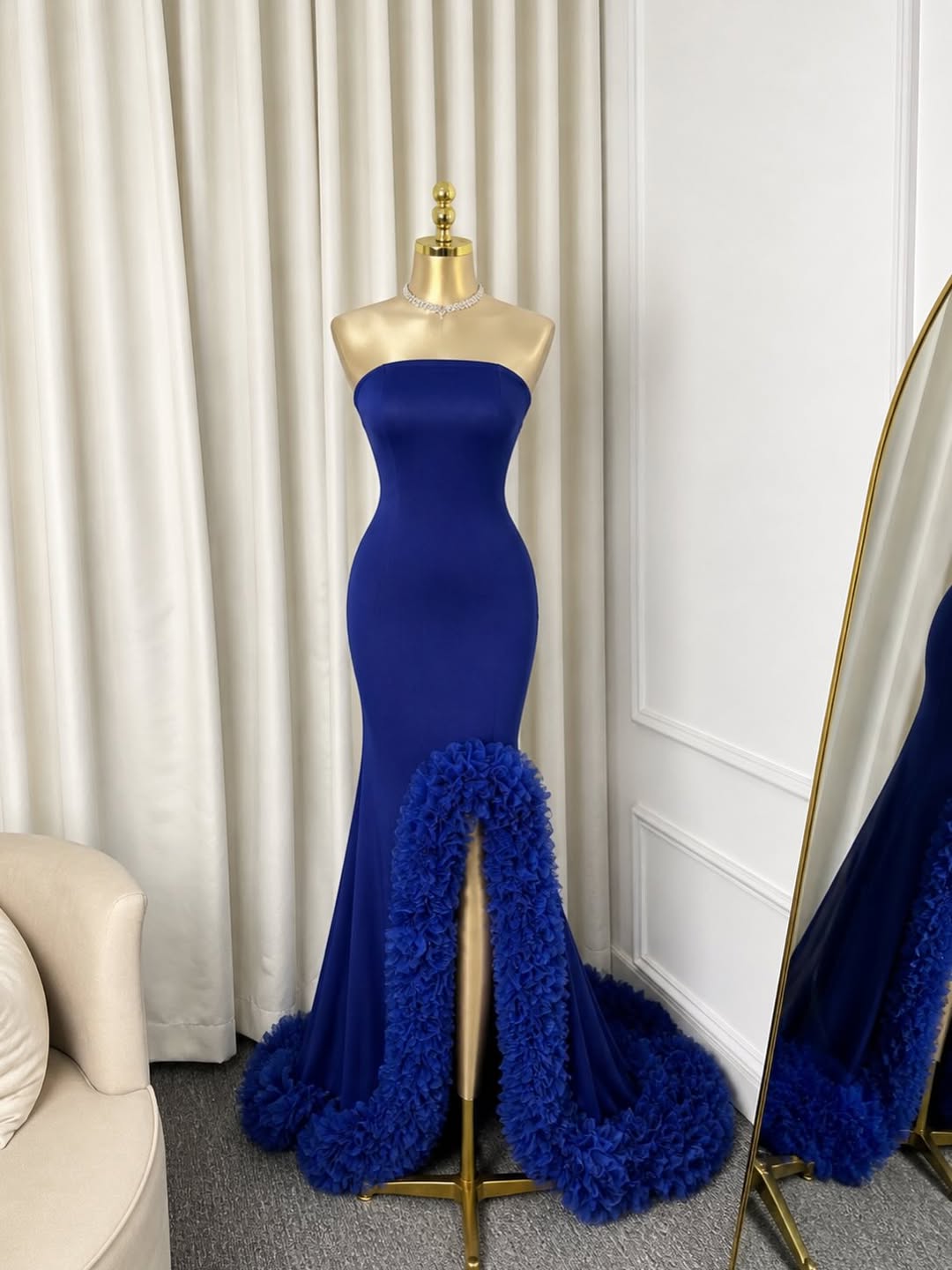 Gaun Malam Mewah Elegan yang D - Elegant Satin Evening Gown Split ulasan dan harga