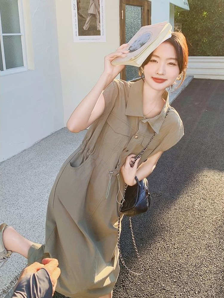 Gaun kemeja gaya Korea ukuran  - Korean Style A Line Shirt Dress ulasan dan harga