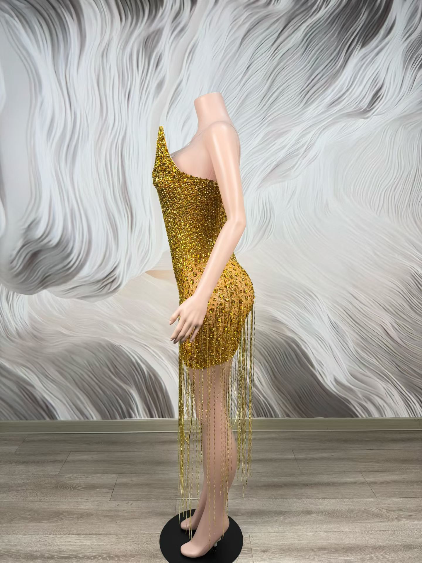 Gaun Koktail Mewah Emas untuk  - Sparkly Rhinestone Club Party Dress ulasan dan harga