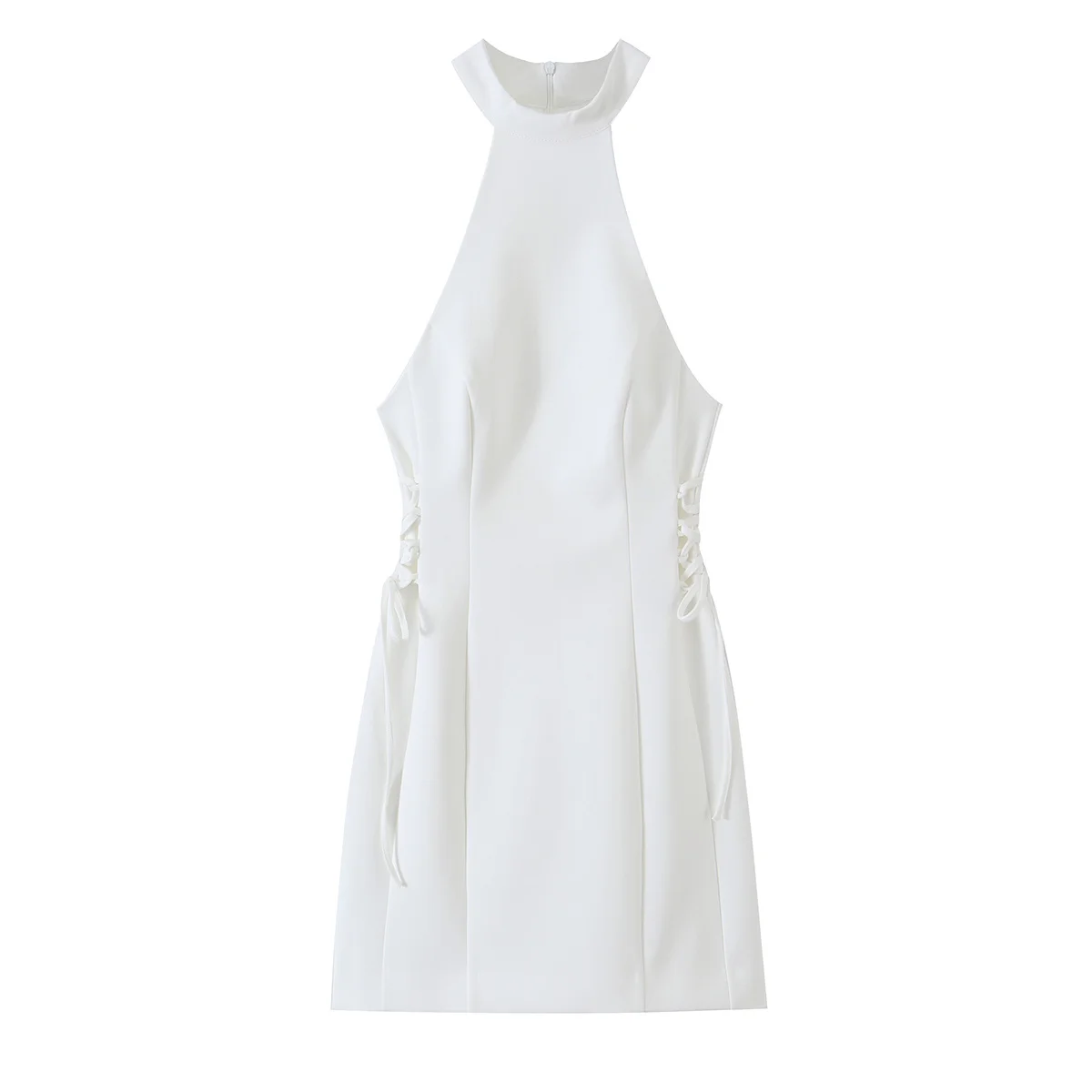 Gaun Mini Wanita Putih Berkera - Y2K Backless Halter Mini Dress ulasan dan harga