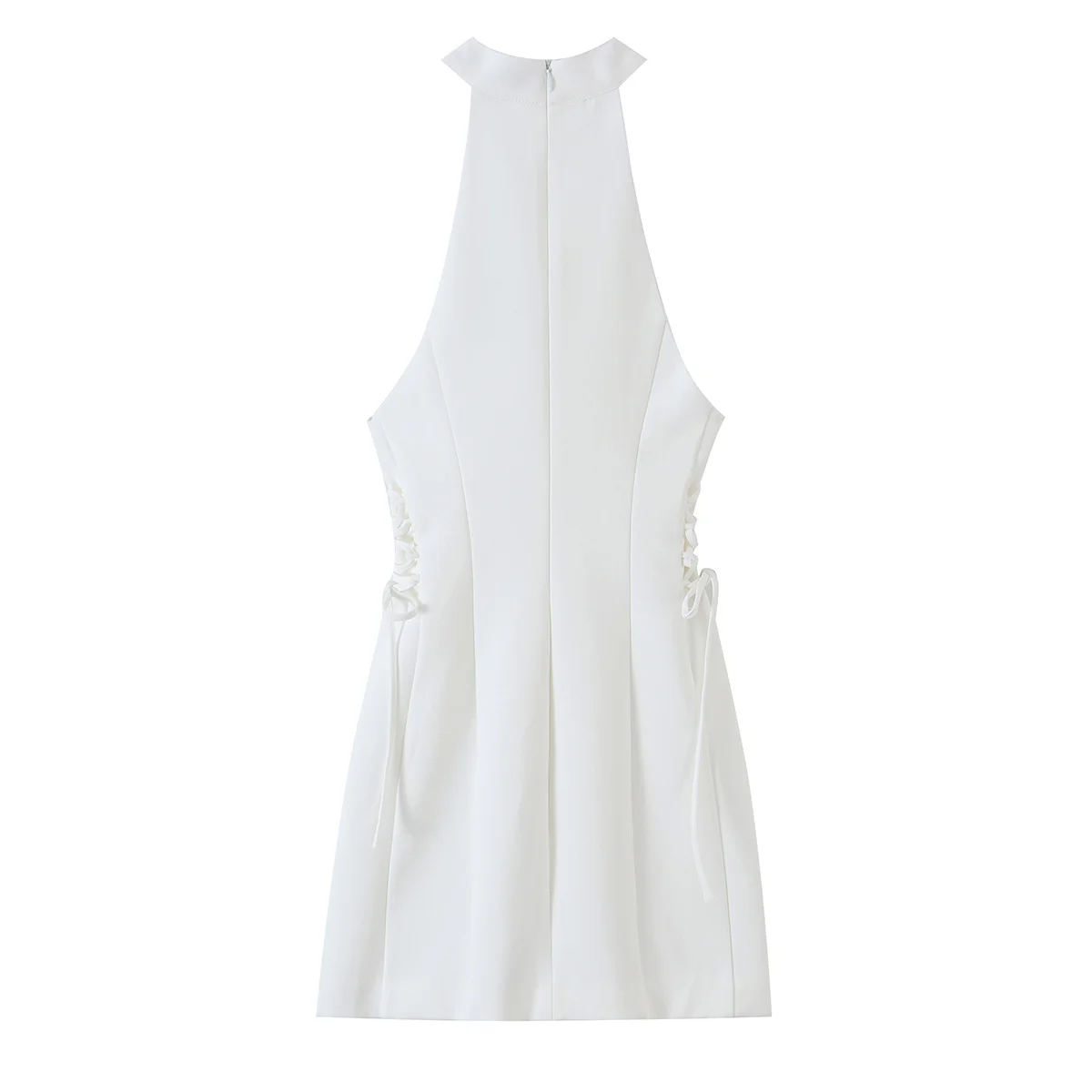 Gaun Mini Wanita Putih Berkera - Y2K Backless Halter Mini Dress ulasan dan harga