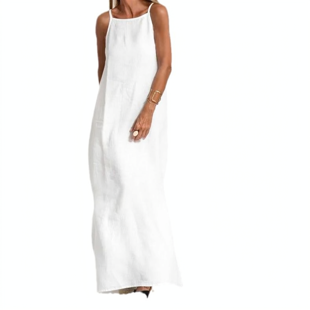 Gaun Slip Linen Katun Bernapas - Boho Summer Beach Maxi Dress ulasan dan harga