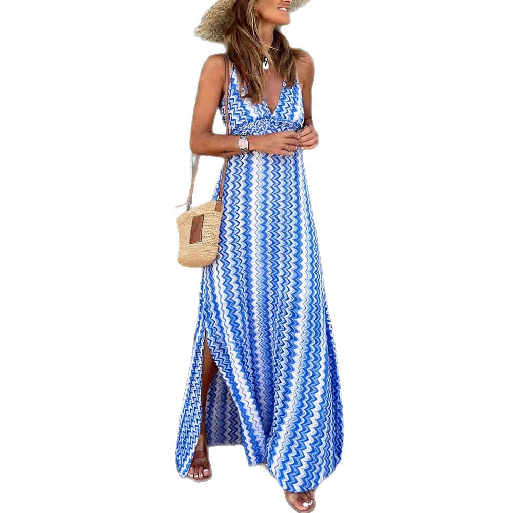 Gaun Camisole V-Neck Motif Boh - Boho Summer Beach Maxi Dress ulasan dan harga