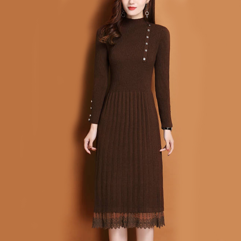 Sweter Wanita Musim Gugur Musi - Bodycon Long Sleeve Ribbed Dress ulasan dan harga