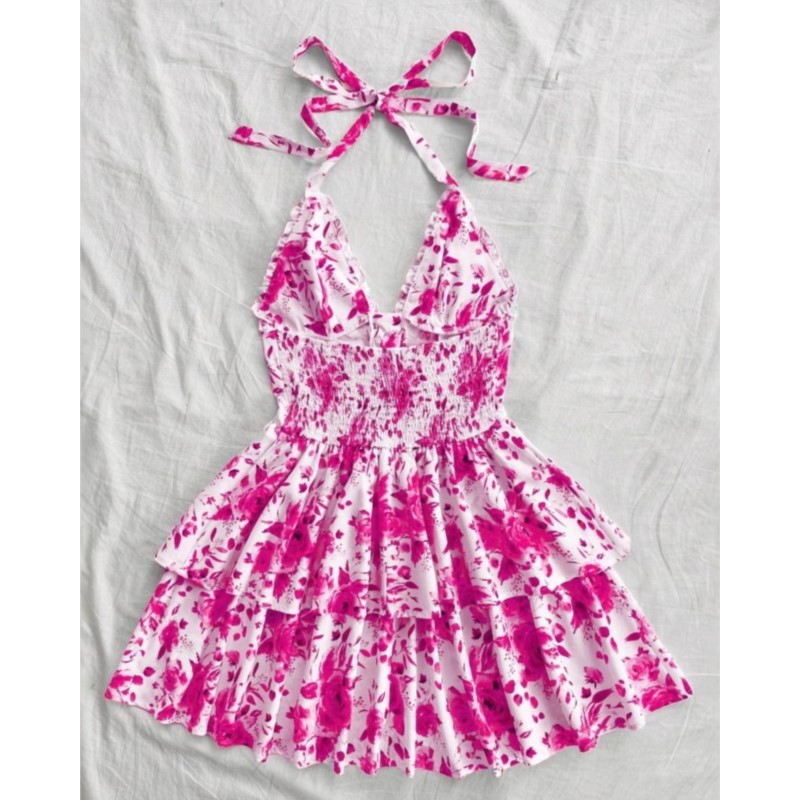 Gaun Pendek Retro Gaya Liburan - French Vintage Floral Midi Dress ulasan dan harga