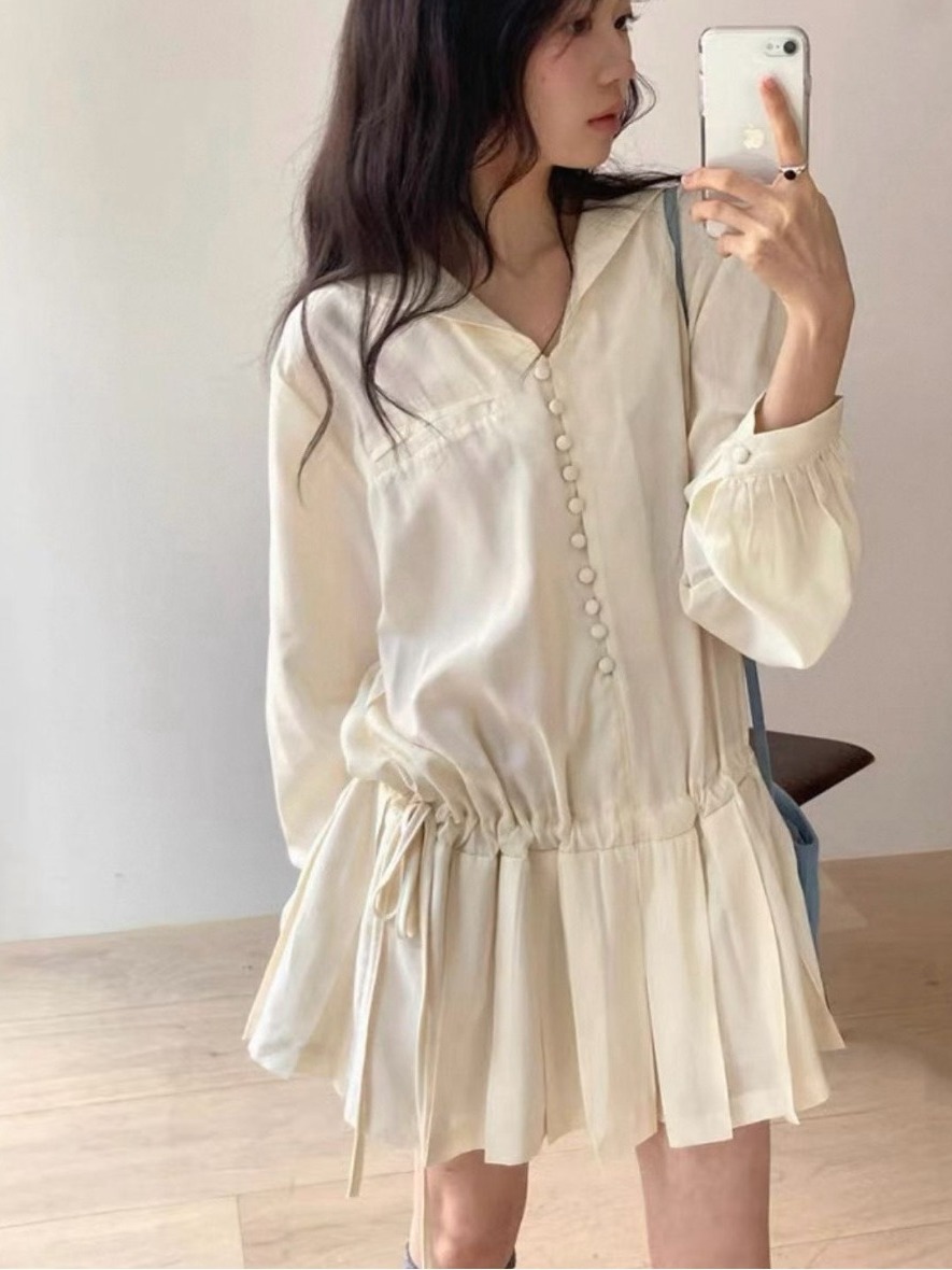Gaun kemeja lengan panjang yan - Korean Style A Line Shirt Dress ulasan dan harga
