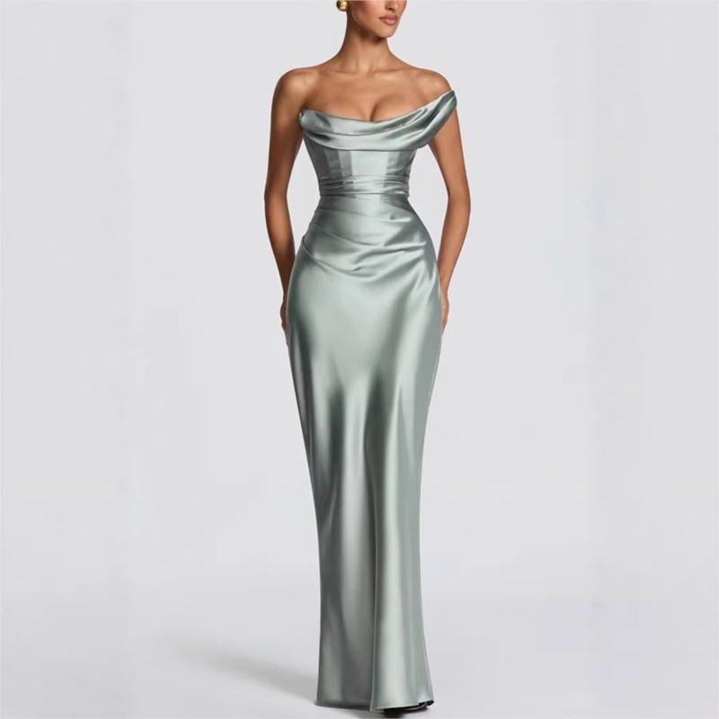 Gaun Satin Seksi Ramping Elega - Elegant Satin Evening Gown Split ulasan dan harga
